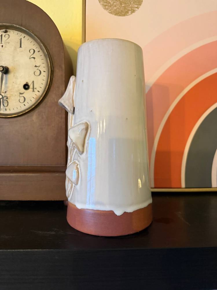 Rustic Ceramic Mushroom Vase: Raised Toadstool Design, Terracotta Base