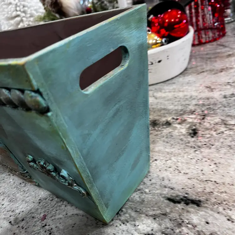 Made By Me, Wood Faux Patina Planter Box Rustic Primitive Home Decor Folkart Cottage Farmhouse