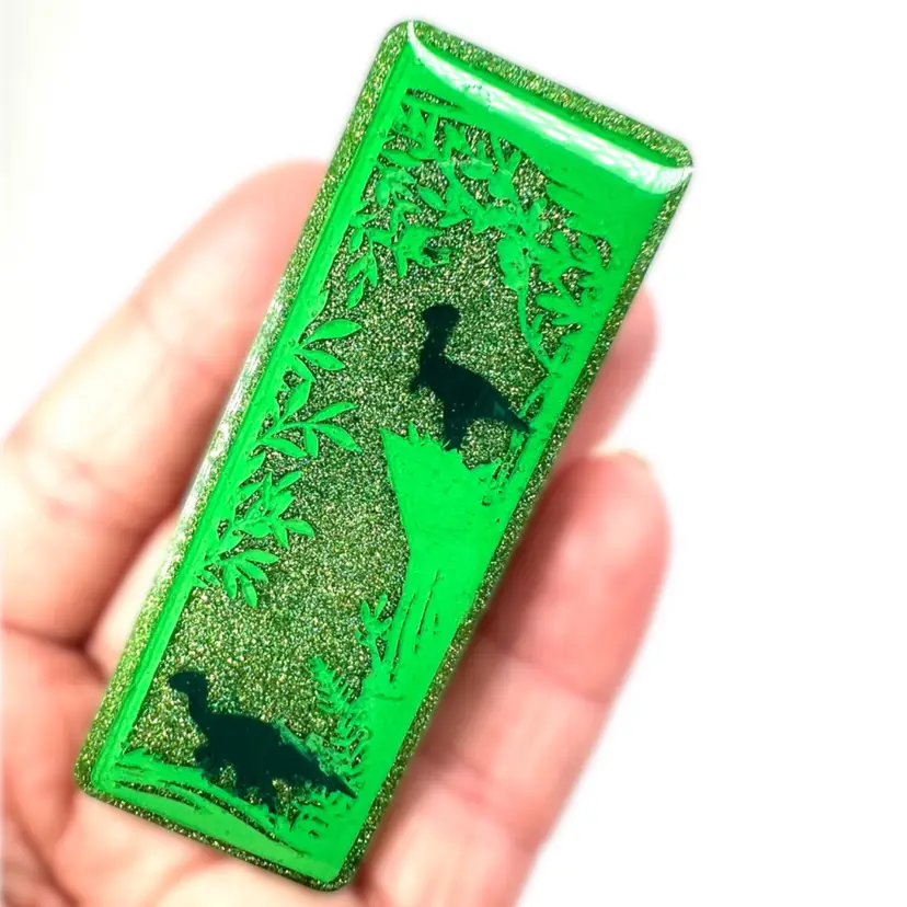 Green Dinosaurs in Tall Grass Magnet. Handmade & Hand-Painted By Me!