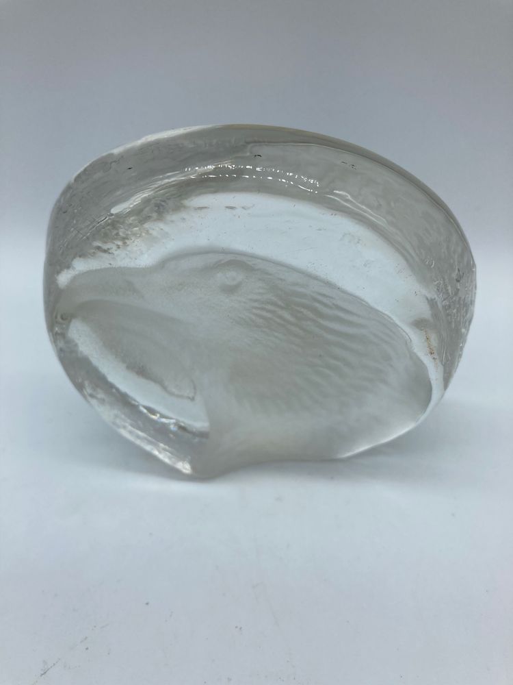 Vintage Zajecar Eagle Head 24% Lead Crystal Paperweight Made in Yugoslavia