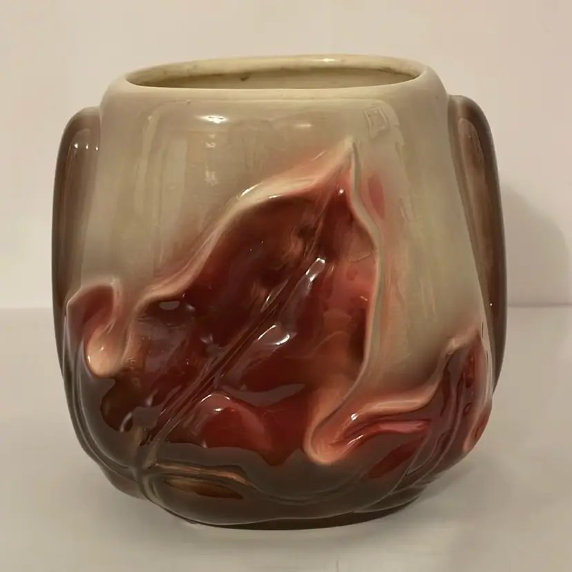 #607 VTG MCM Royal Copley Raised Pink/Purple Oak Leaf Vase/Planter