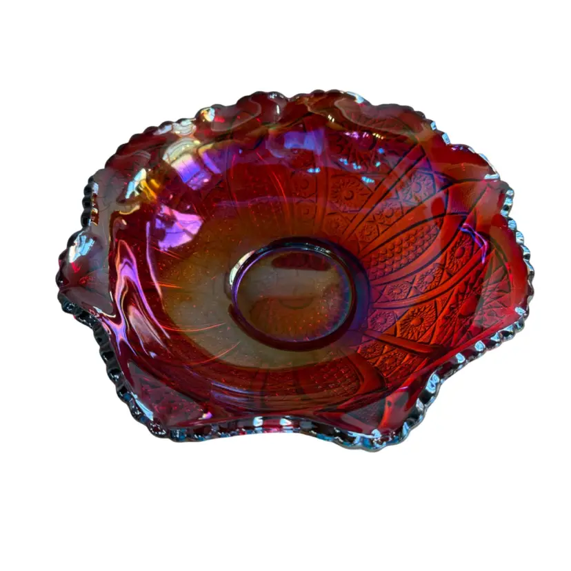 Indiana Glass heirloom Sunset 10 Inch Ruffle Carnival Glass Bowl