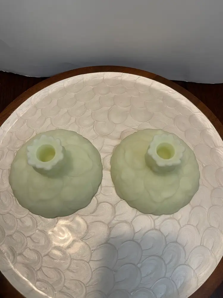 Fenton Uranium Custard Candle Holder Pair
