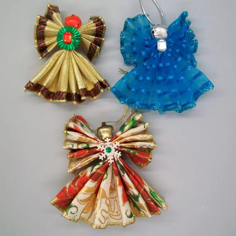 Handmade Christmas Ribbon Angel Ornaments Set of 3
