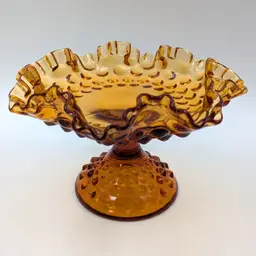 Fenton Amber Hobnail Glass Compote Dish