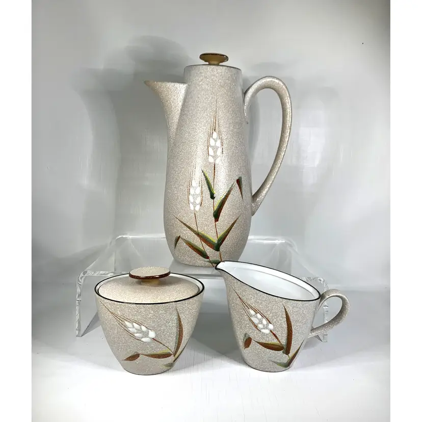 UCAGCO Wild Rice Coffee Set Vintage Mid Century Modern Stoneware Made Japan