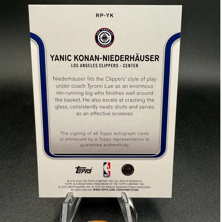 Yanic Konan-niederhauser Rookie Photo Shoot Auto 2025-26 Topps NBA Los Angeles Clippers