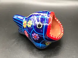 Talavera Mexican red clay pottery whale fish handpainted sponge holder trinket