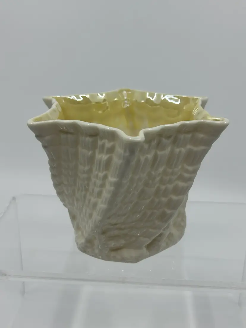 Vintage Shell Design Belleek Yellow Lusterware Porcelain Vase/ Planter Made in Ireland