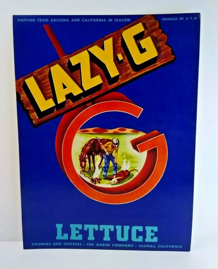 Lazy G Lettuce Crate Label Western Cowboy Branding Cattle Original Vintage 1950s