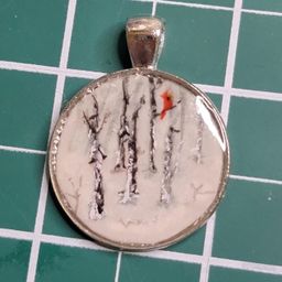 Handpainted Watercolor Cardinal in Winter Pendant