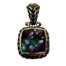 NF 925 Sterling Silver Cushion Cut Faceted Mystic Topaz Pendant, 1.5”, 14.2g
