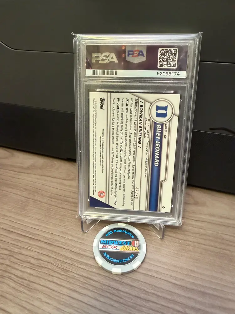 Riley Leonard 2023 Bowman U Chrome Autograph-Gold Lava PSA 9/9