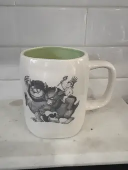 Rae Dunn Ivory W/Blk LL”WHERE THE WILD THINGS ARE”Double Sided Mug