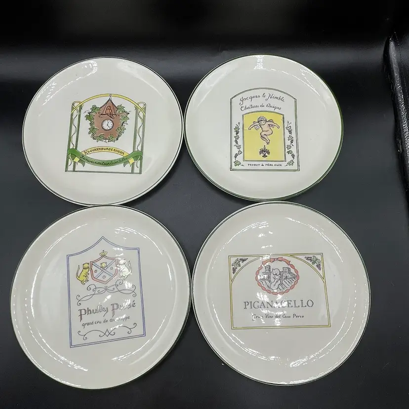 Delano Studios Whimsical Cheese Dessert 7” Plates Signed Mary Set Of 4