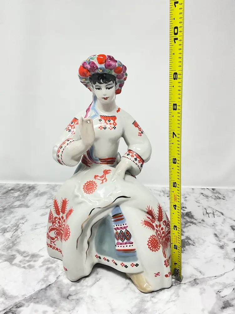 Ukrainian Girl Embroidering Porcelain Figurine