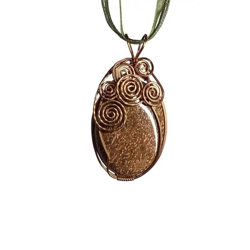 Chrysanthemum Jasper Pendant With Copper Wire
