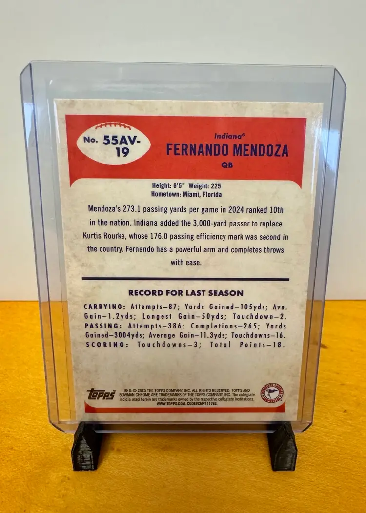 Fernando Mendoza 2025 Bowman Chrome U 1955 - Indiana Hoosiers