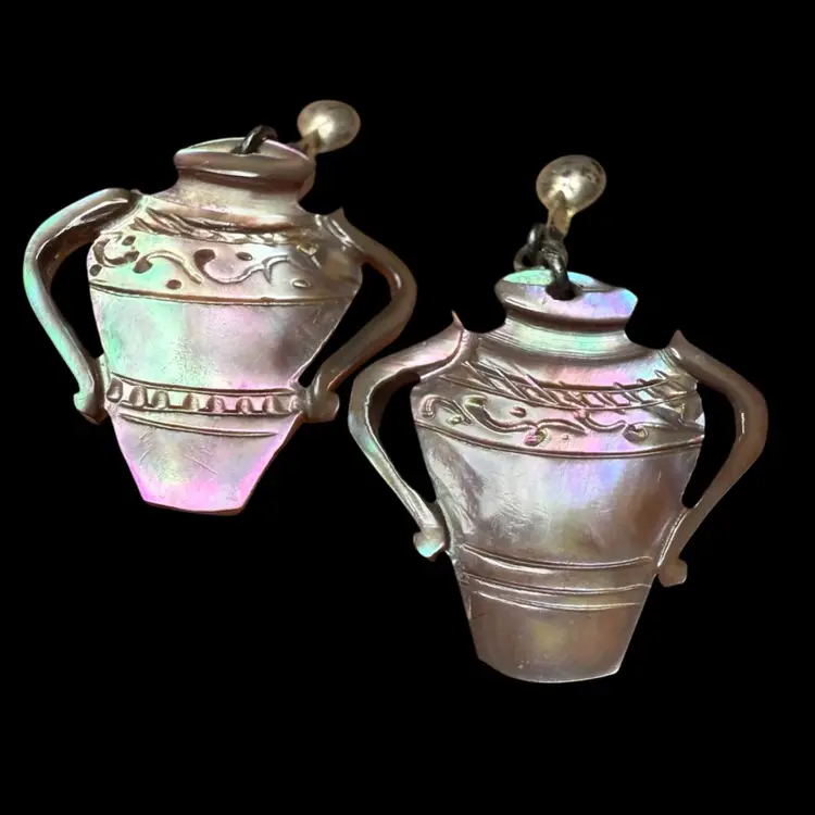 Abalone Amphora Sterling Silver Screw Back Earrings