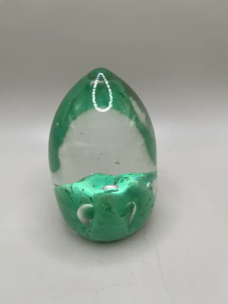 #01 Vintage Egg Shaped Clear/Green Glass Norcrest Paperweight