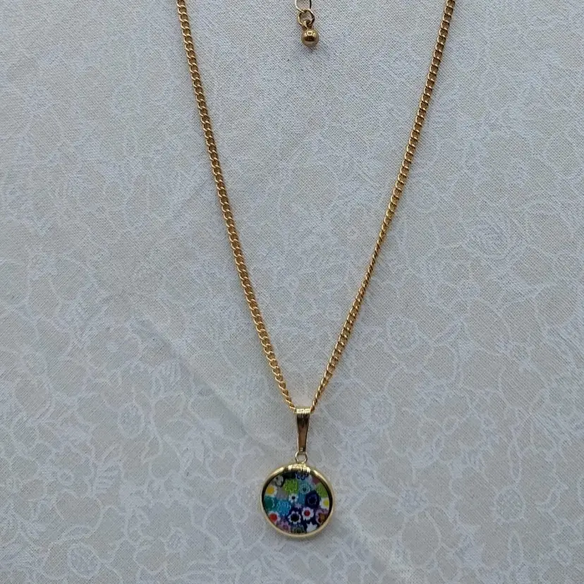 Murano Millefiori 925 Goldplate Disc Charm  Necklace #1