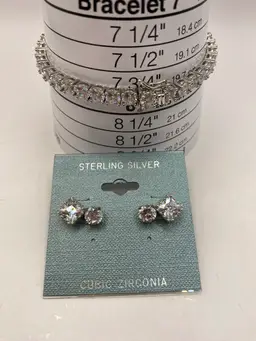 Tennis Bracelet Cubic Zirconium Rhodium Plated Plus Sterling Silver CZ Earrings