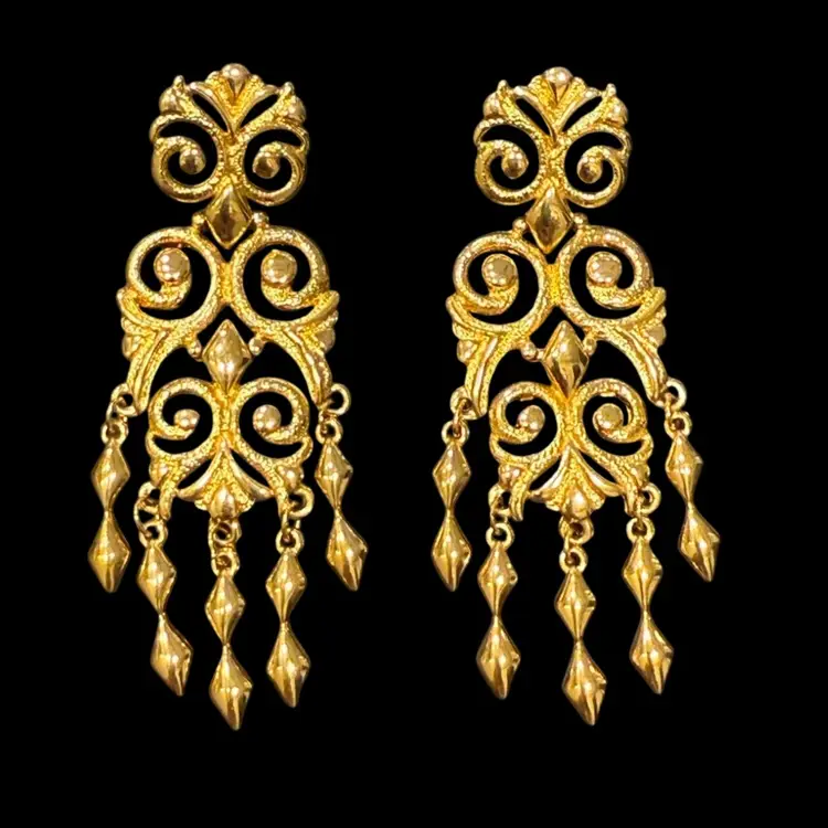 Vintage 1980’s Monet GoldTone Chandelier Dangle Earrings, 3”