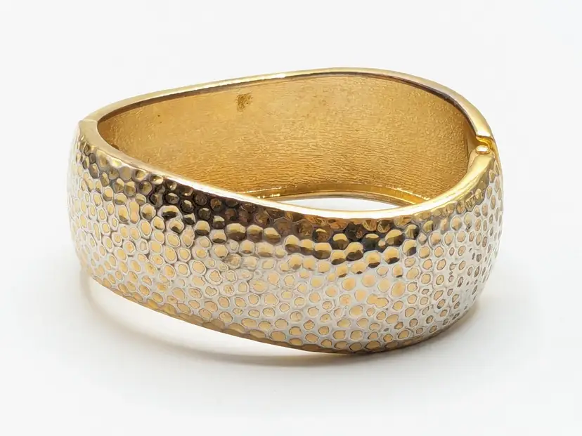 Premiere Designs Hammered Waved Clamper Bracelet Gold Tone
