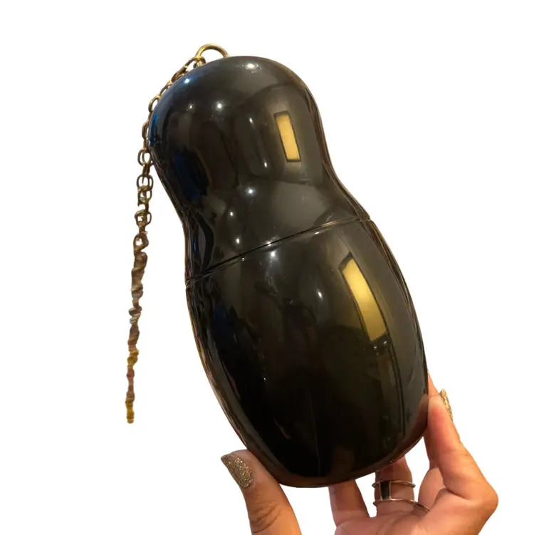 Russian Doll Black Acrylic Purse Faux Pearl Accents Handbag Versatile Vintage