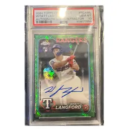 Wyatt Langford 
2024 Topps Chrome Logofractor 
RC Auto /99 Green Refractor 
PSA 10