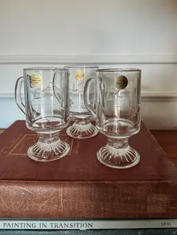 PRINCESS HOUSE Heritage Flower Cut Glass Footed Irish Coffee Mug set of 4