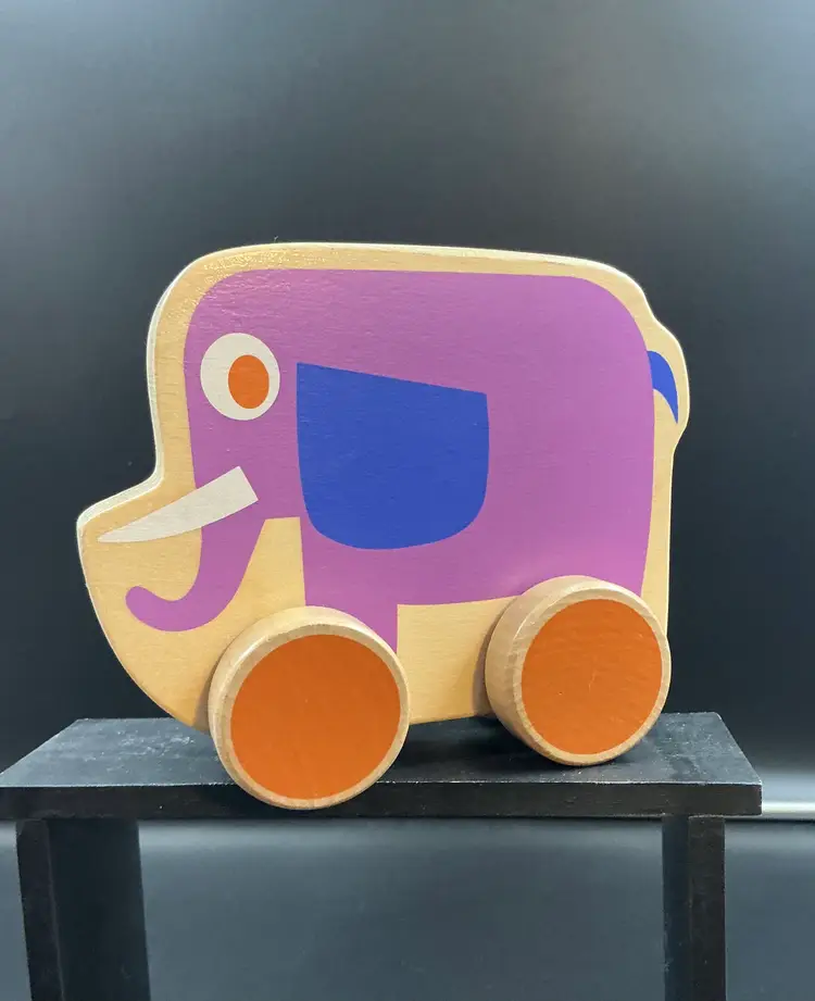 PBS Kids wood push toy, purple elephant 5.5 inches long