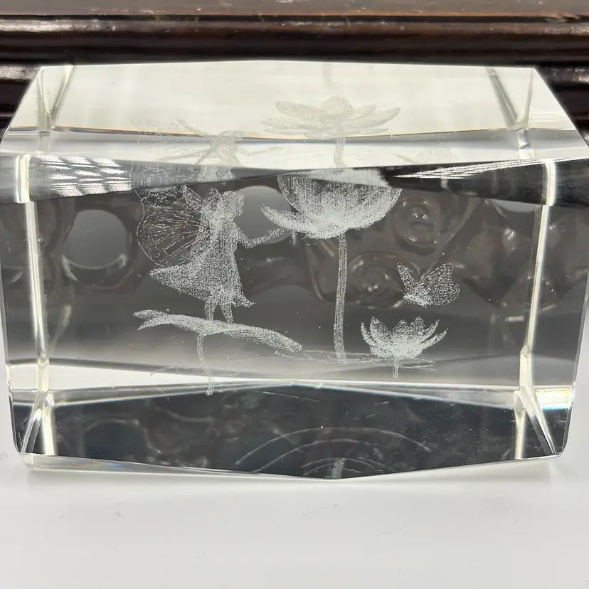 Laser Etched Fairy with Flowers w/ Faceted Edge 2x3”