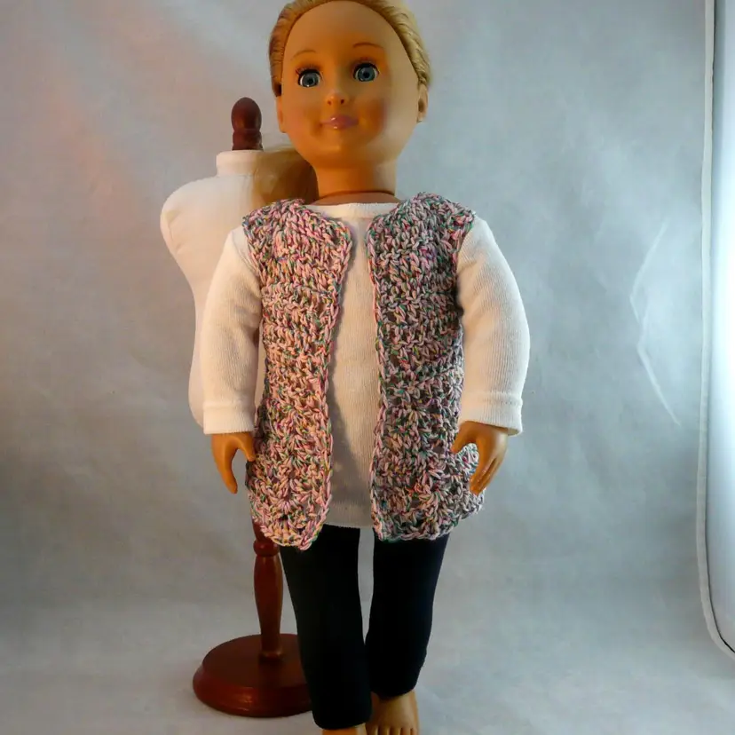 Handmade 18" Doll 3 pc Crochet Pink Vest White T-Shirt-Denim Blue Leggings