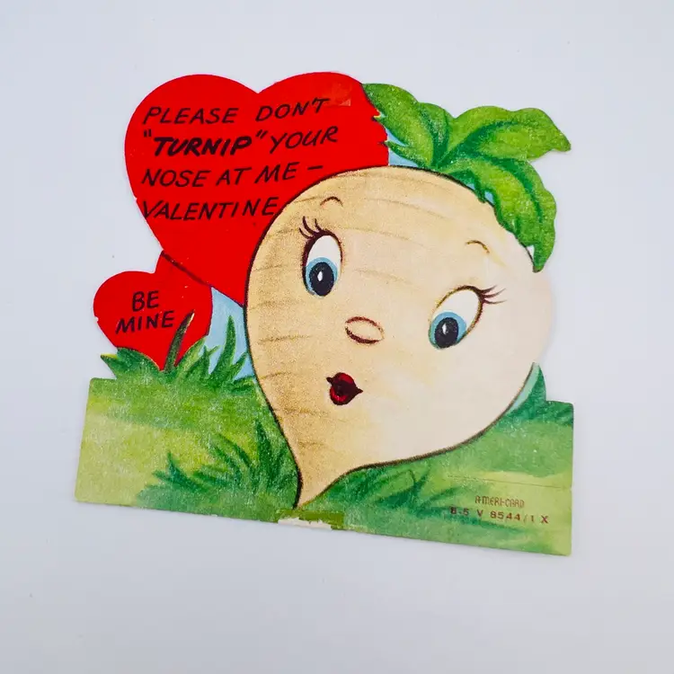 Anthropomorphic Turnip Vintage Valentine Card - Used