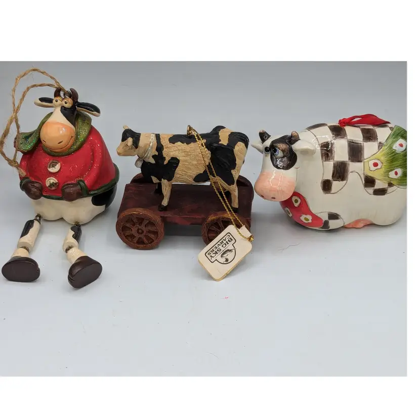 Three Country Farmyard Cow Ornaments