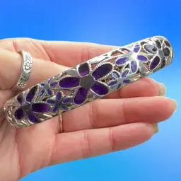 Sterling Silver Purple Flower Bangle 2.75” Inner Diameter Bangle