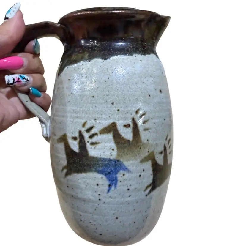 Vintage Mel Cornshucker Handmade Stoneware Pitcher: Cherokee Horse