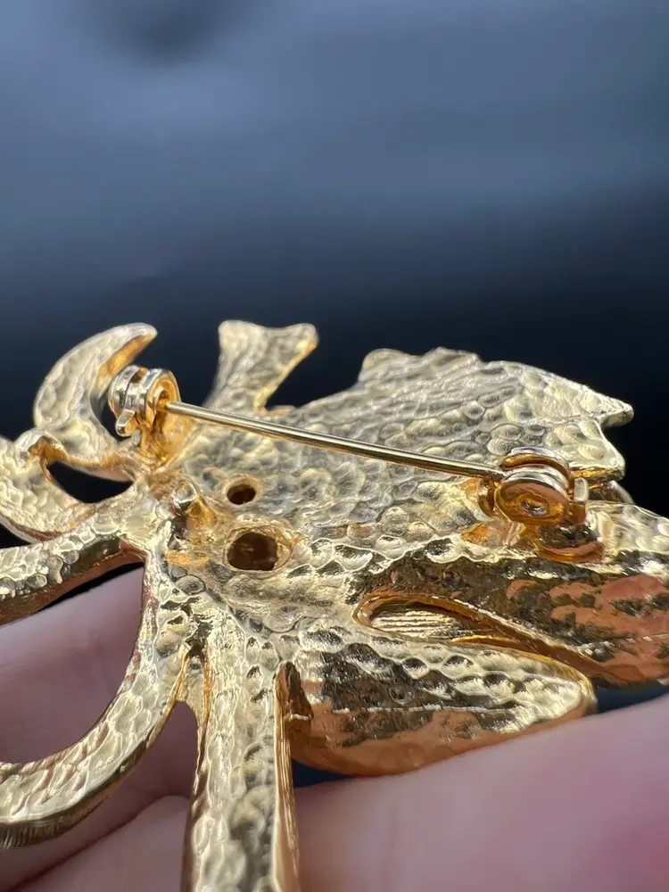 Golden Iris Brooch With Enamel Paint Not Marked