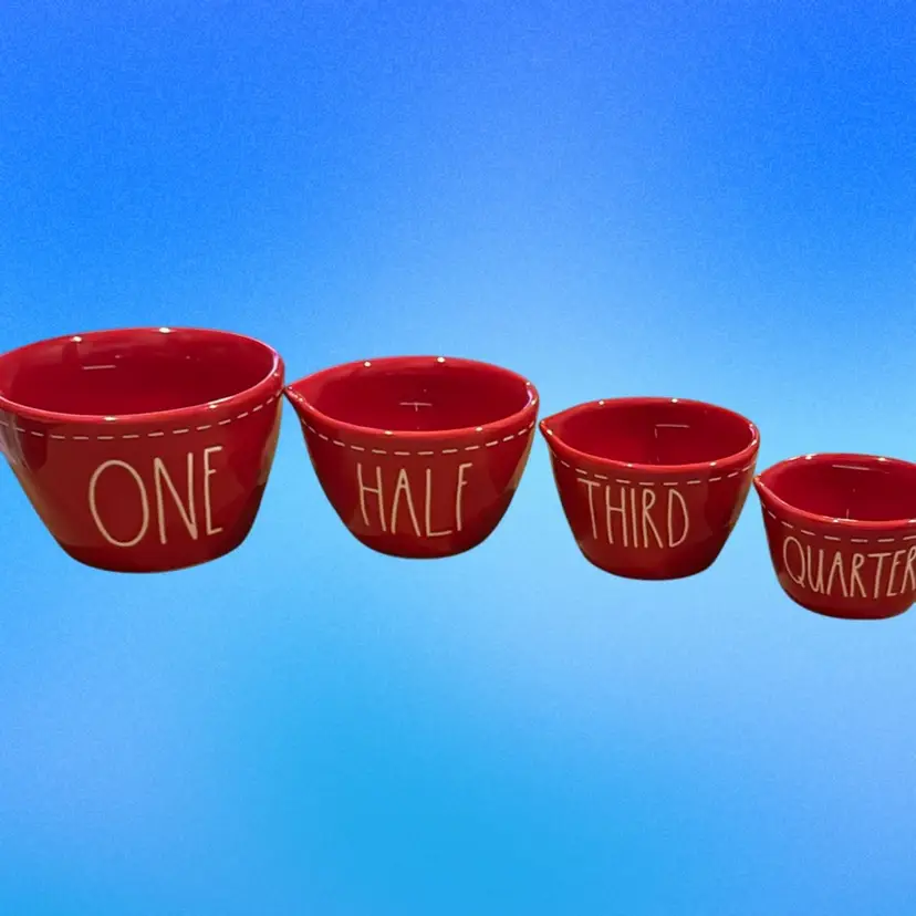 Rae Dunn Artisan Collection Red With White Stitching Measuring Cup Set