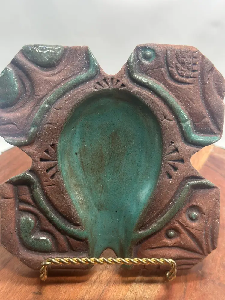 Stoneware Spanish Spoon Rest Handmade Unique Signed Trinket