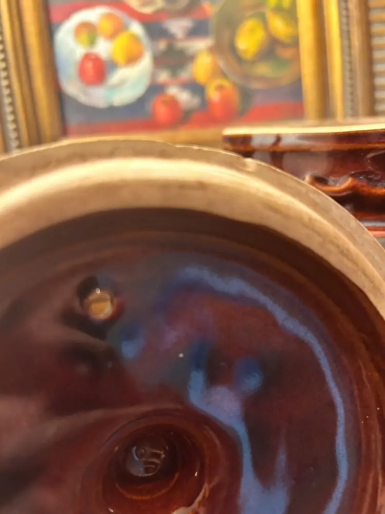 Marcrest Stoneware Bean Pot Crock W Lid DAISY DOT Ovenproof Brown Vintage