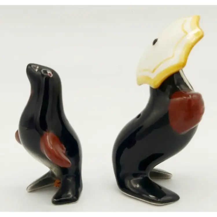 Black Seal Salt & Pepper Shakers Hand Painted Ceramic