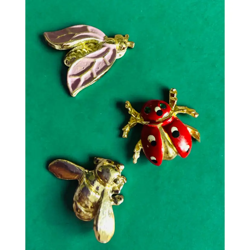Lot Of 3 Small Gold Tone Bug Brooches