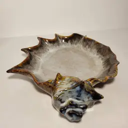 Vtg Handmade Ceramic Conch Sea Shell Trinket Dish 9.5"