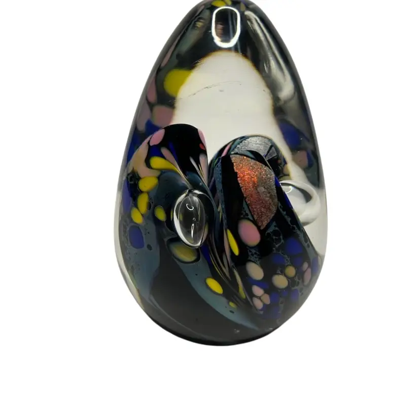 Dichroic Art Glass Egg Shaped @4 1/2” Tall Paperweight Signed R Garrett From “ Karg” Studios Small Scratch