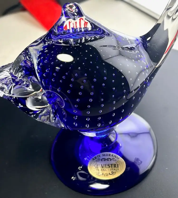 Vintage Murano Silvestre Cobalt Blue Fish Paperweight/Figurine Arte Murano 6" Tall x 6" Wide