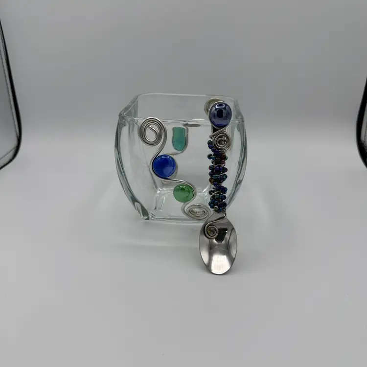 Vintage Jeweled Glass Candy/Nut Dish With Spoon