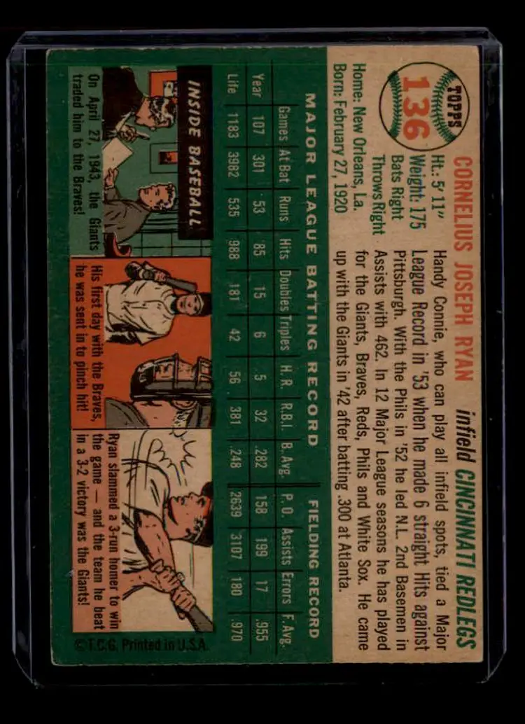 1954 Topps #136 Connie Ryan - (pk-tl1) - Cincinnati Redlegs