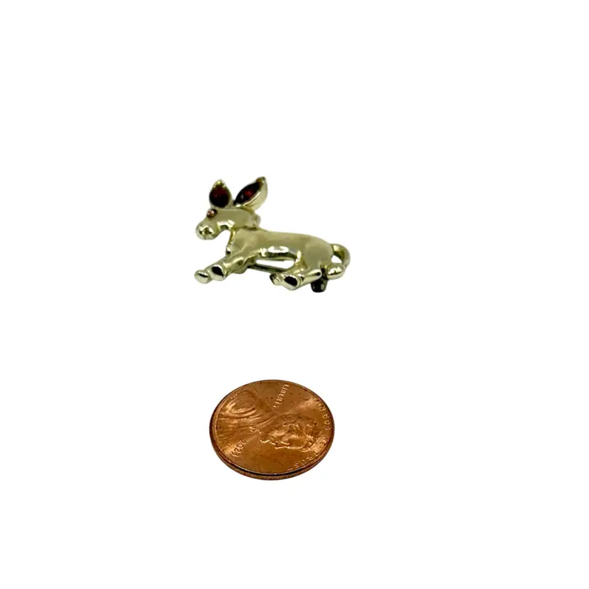 Donkey Brooch Pin, Gold Tone With Rhinestone Ears